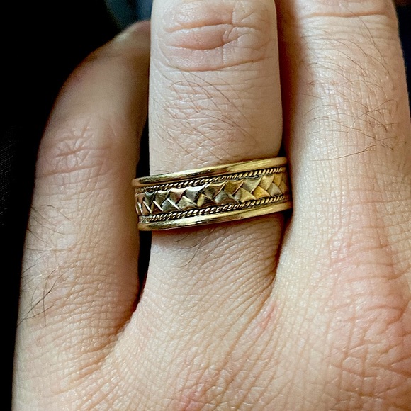 Solid 14k braided tri-color ring wedding band unisex mens ladies 7mm